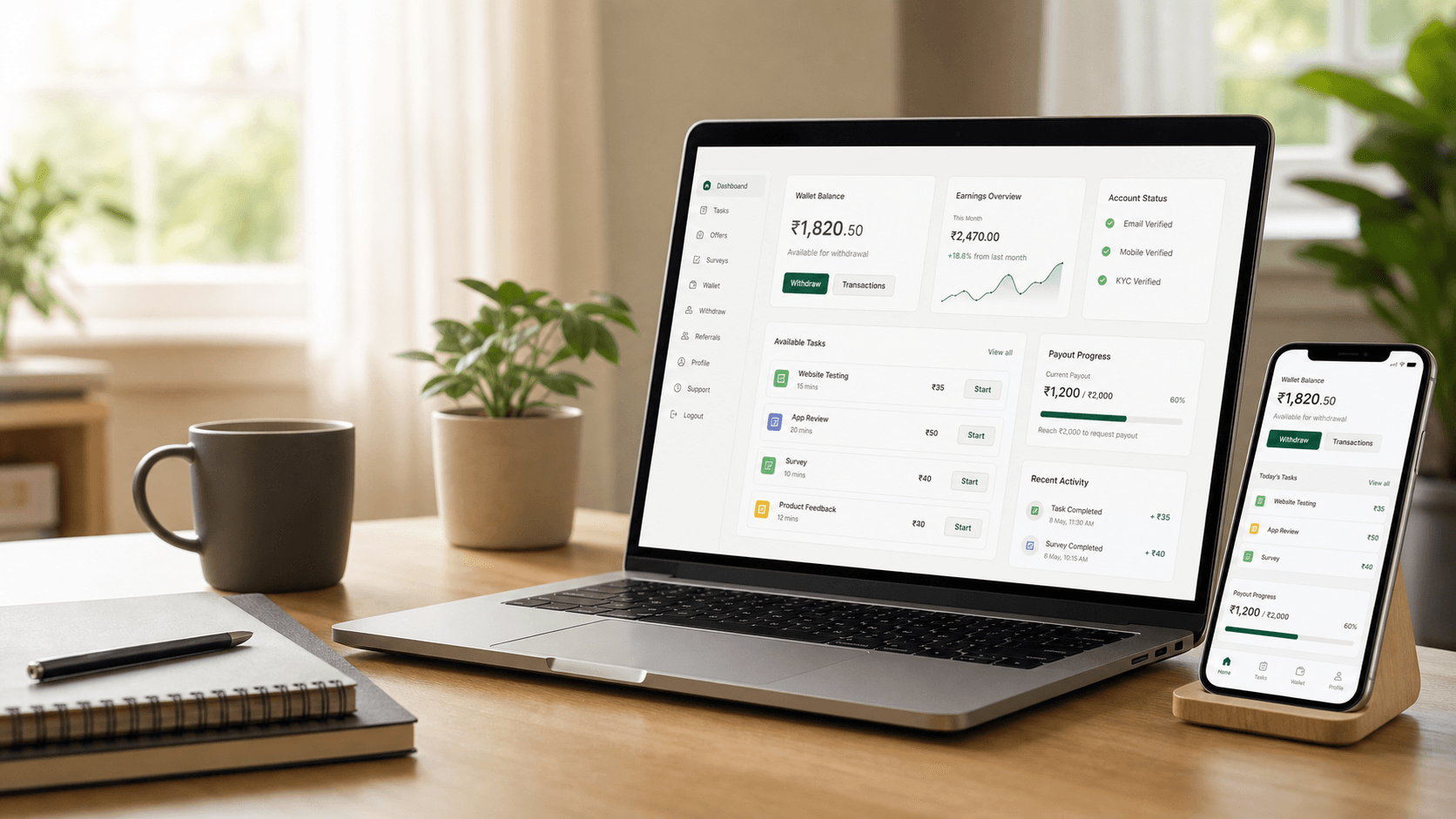 Workero platform dashboard on laptop and phone